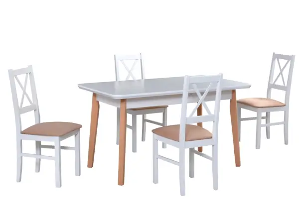 OSLO 7 stół 80x140-180 cm i 4 białe krzesła NILO 10, biały blat